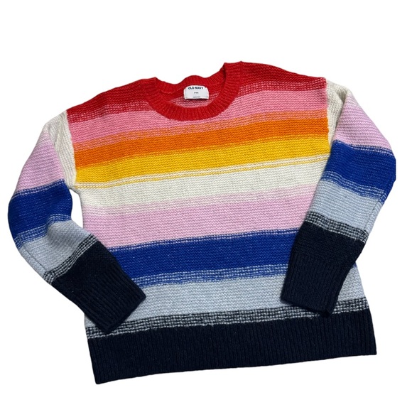 OLD NAVY RAINBOW 🌈 KNIT SWEATER ST Festive Striped Boxy Fit Pullover Oversized - Picture 2 of 11